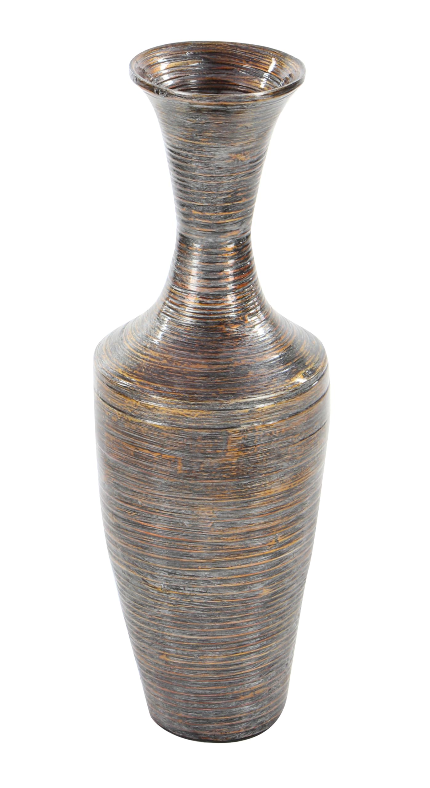 Deco 79 Bamboo Wood Decorative Vase Tall Floor Centerpiece Vase with Lacquer, Vase for Home Decoration 8" x 8" x 23", Dark Brown