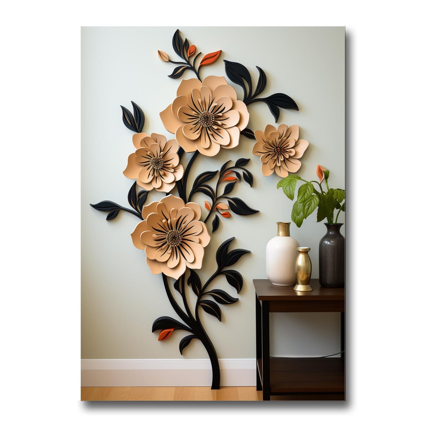 Scandinavian Folk Art, Black and Beige Abstract Botanical Wall Art for Scandinavian Home Decor, Poster, Home Decor