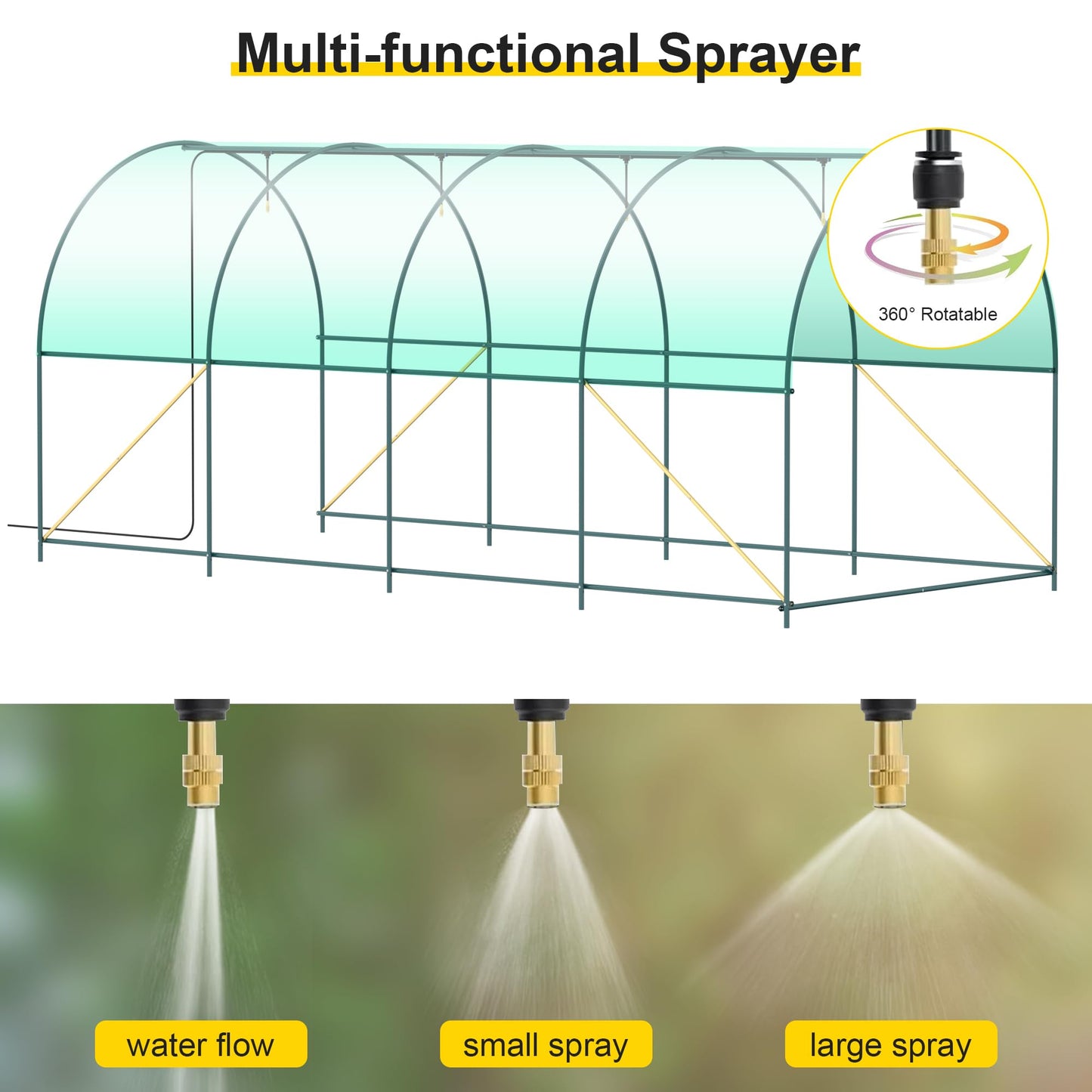 Greenhouse, 15’x7’x7’ Upgraded Walk-in Greenhouse with Spraying System, Heavy Duty Tunnel Green House with 6 Ventilated Mesh Windows & Zippered Roll-up Door, Large Plant Garden Hot House Outdoor