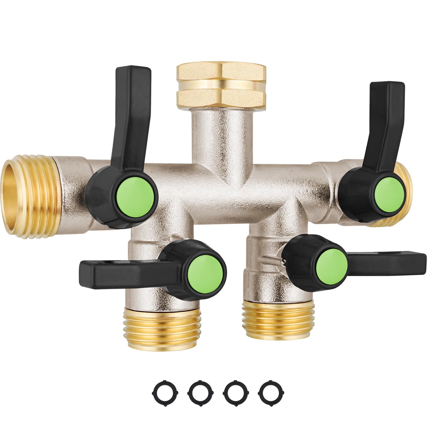 EJW 4 Way Garden Hose Splitter, Heavy Duty Garden Hose Splitter, High Flow Garden Hose Splitters, Fitting 3/4” Brass Outdoor Hose Splitter, Garden Hose Adapter Connector,Water Hose Splitter.