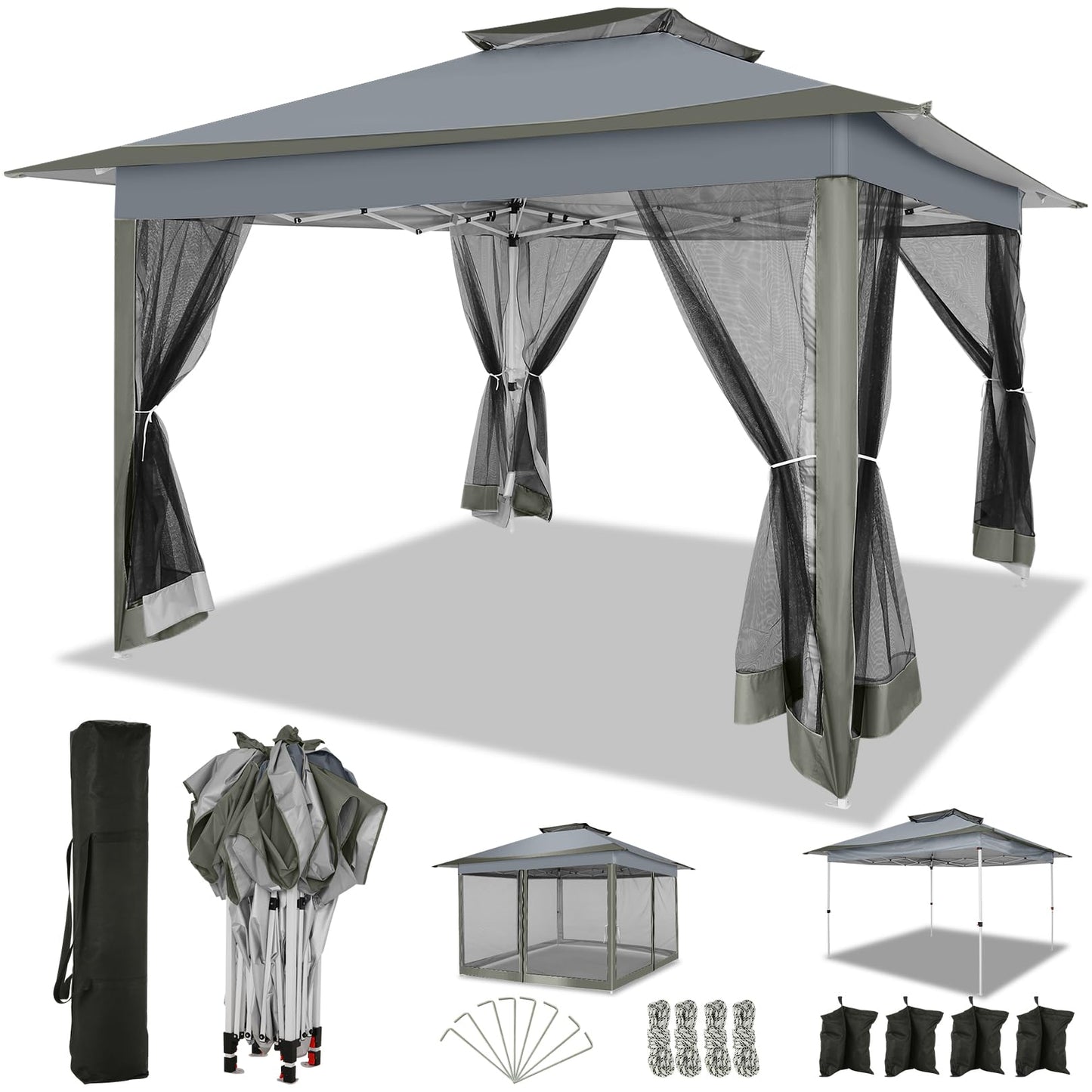 COBIZI 12x12 FT Pop up Gazebo on Clearance Outdoor pop up Canopy Tent,carpas para Patio, Shelter Tents with Netting & Portable Carry Bag, Patio Gazebos for Camping, Garden & Lawn, Darkgrey(Upgraded)