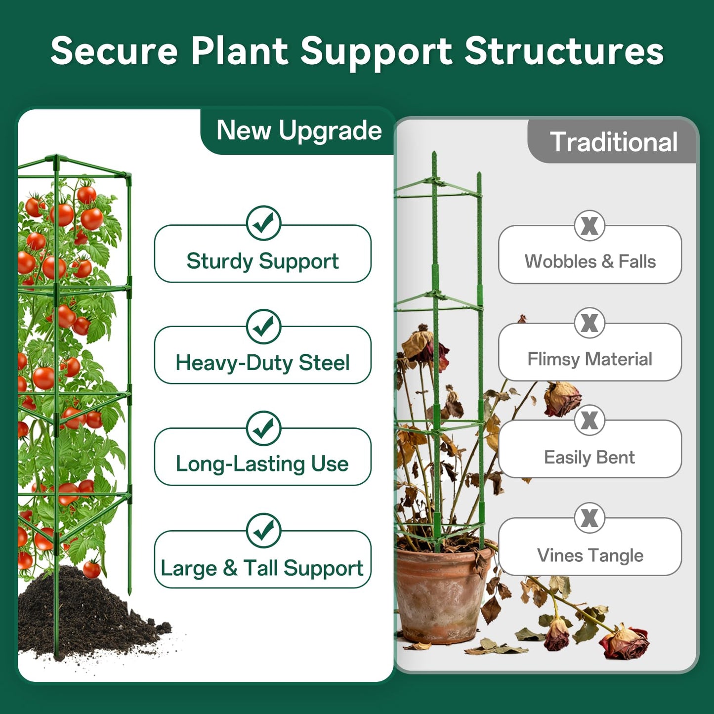 Halatool 3 Pack Tomato Cages for Graden 60 Inch, Adjustable Metal Tall Heavy Duty Tomato Trellis Plant Support, Foldable Tomatoes Stakes for Climbing Vegetables Flowers Fruits