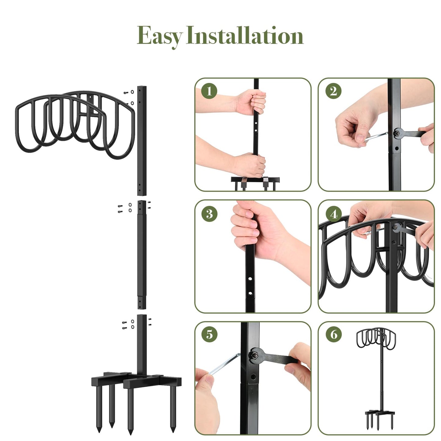 Winpull Garden Hose Holder Detachable Heavy Duty Metal Water Hose Hanger, Freestanding Hose Storage Stand Rack for Outside (Black)