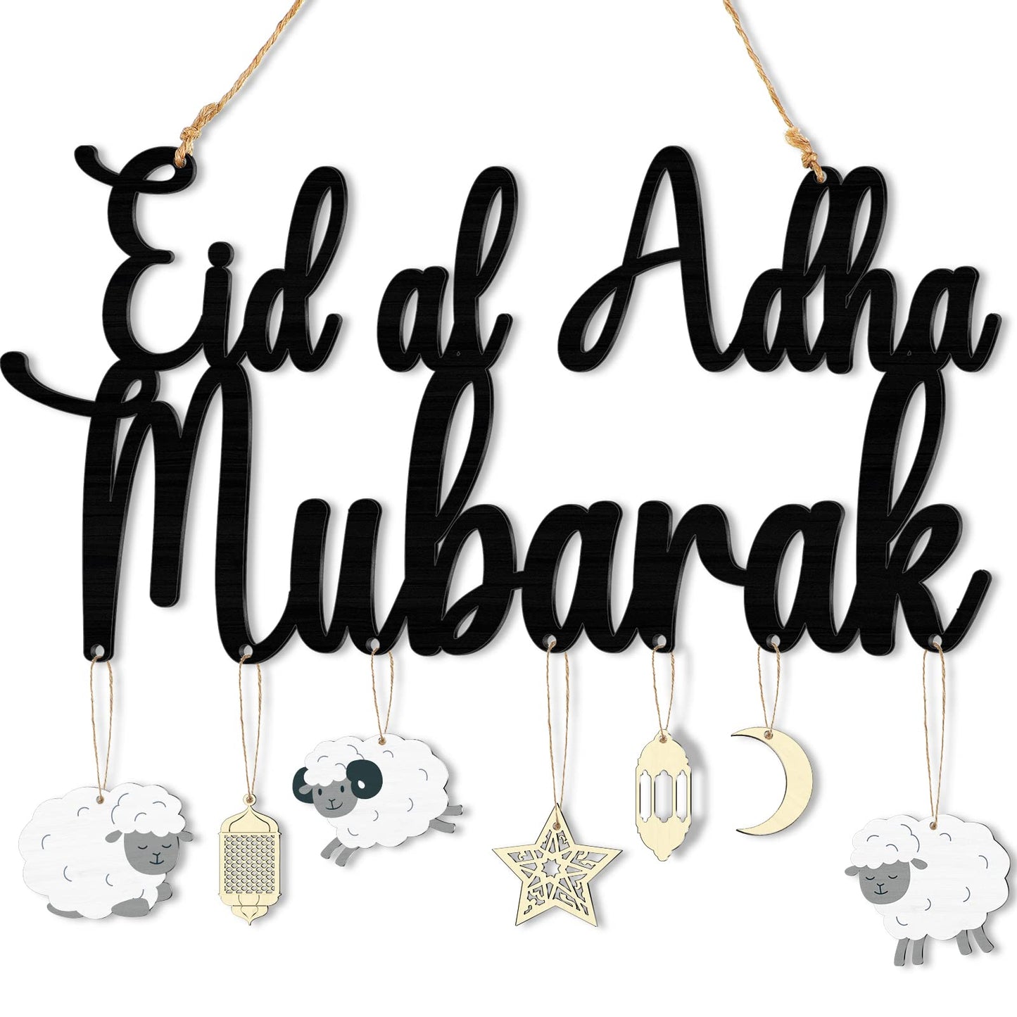 Eid Al Adha Decoration Eid Al Adha Wooden Pendant Ornament Mubarak Eid Hanging Decoration Ramadan Mubarak Eid Al Adha Mubarak Hanging Sign Decorations for Home Ramadan Mubarak Eid Party