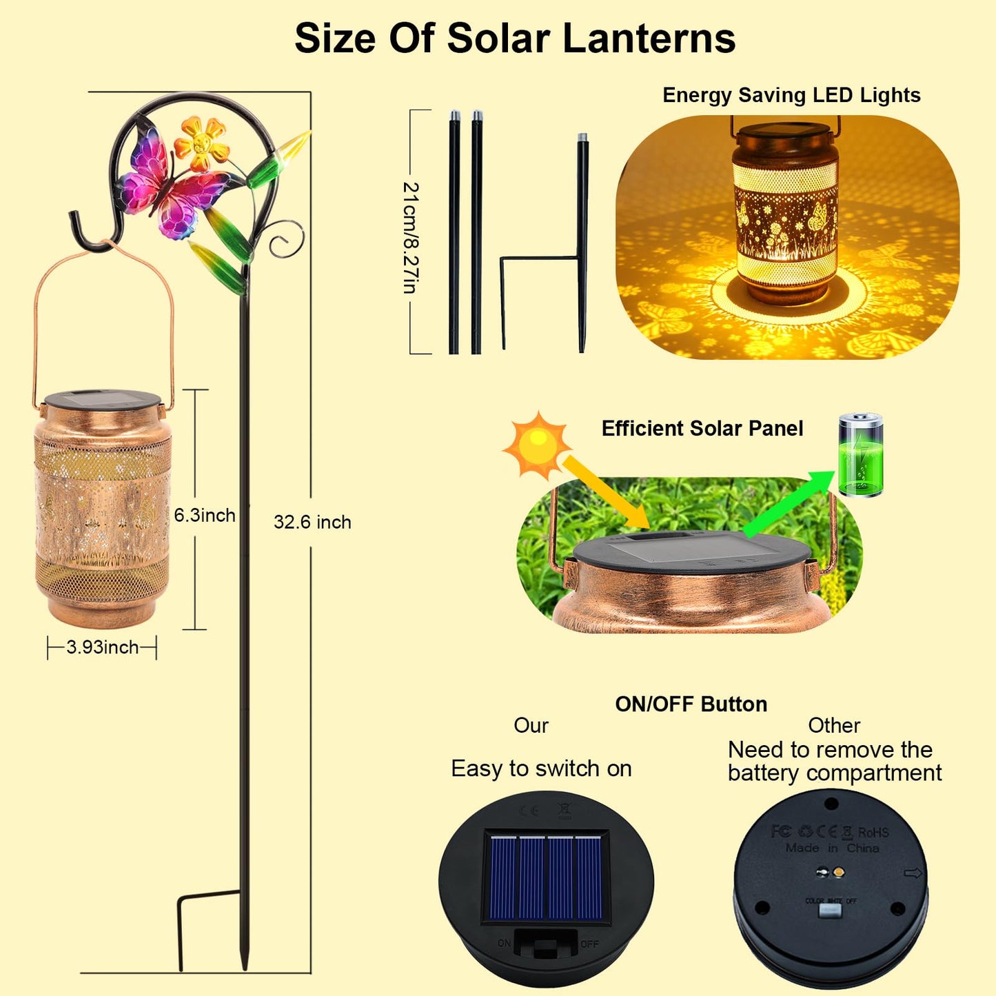 Butterfly Solar Lanterns Outdoor Waterproof with Shepherd Hook, Gifts for Mothers Day Birthday Women Mom Grandma, Metal Solar Hanging Lights Garden Decor for Outside Yard Patio Pathway Backyard Porch