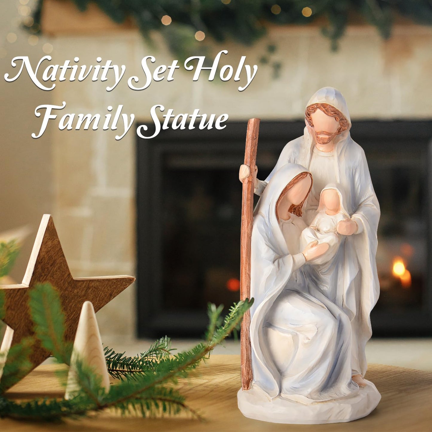 Nativity Set Holy Family Statue - 10 inch Handcrafted Christmas Nativity Figurine, Indoor Resin Nativity Ornaments Sets, Religious Gifts for Daughter, Wife, Family, Christian Home Holiday Decoration