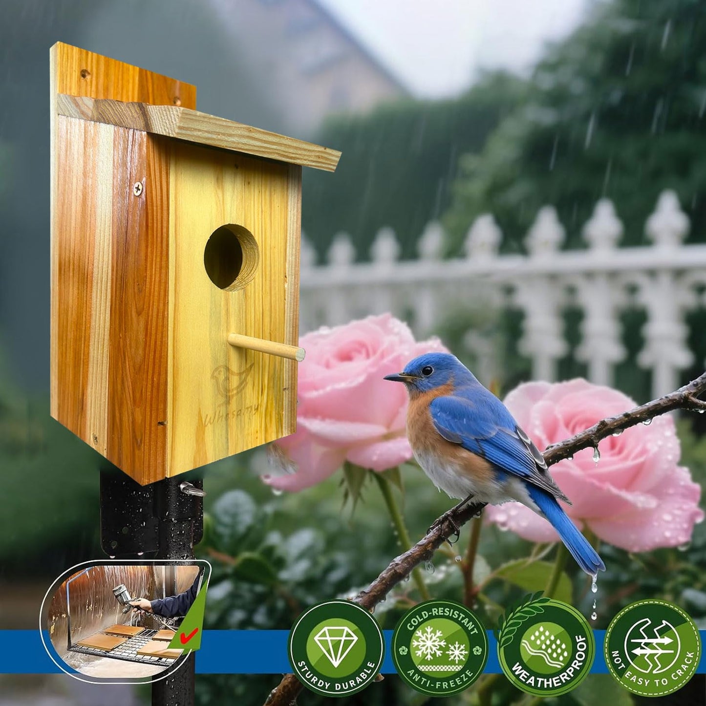 Whesamy Large Bird House, Bird Houses for Outside Clearance, Cedar Birdhouses for Outdoors, Wood Birdhouse with Secure Latch, Bluebird Houses for Wren Swallow Finch Hummingbird