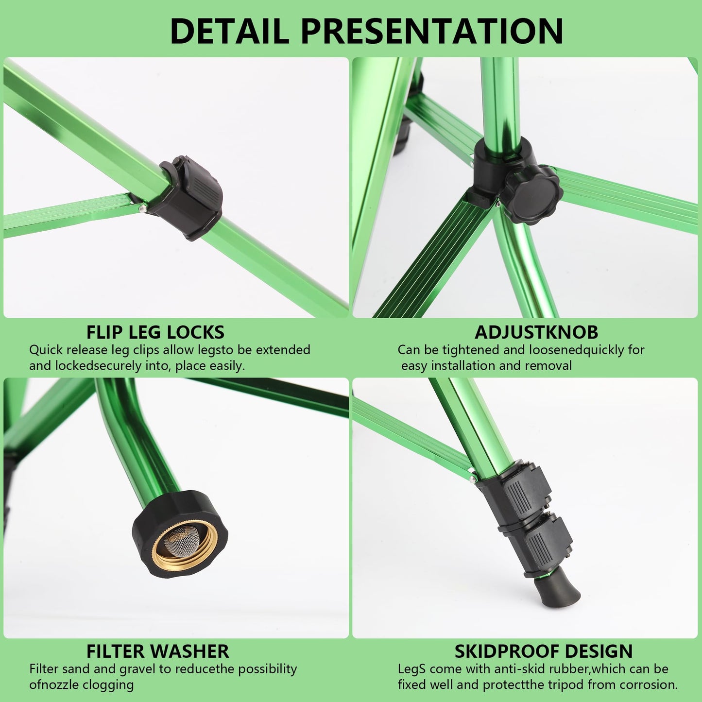 IRRSTPRO Green Zinc Alloy Water Bird Sprinkler, Heavy Duty Tripod Base Garden Sprinkler, 360 Degree Large Area Irrigation, Durable Flip Lock Legs & Adjustable Nozzle, 1 Pack