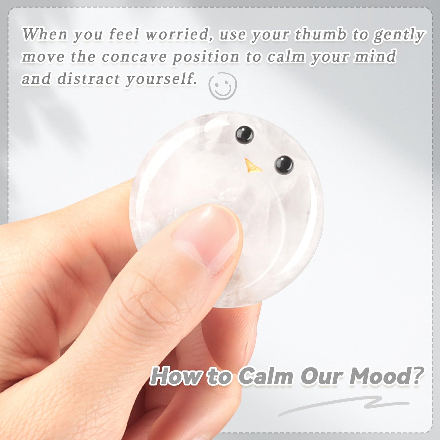 ZHIYUXI Clear Quartz Crystals Emotional Support Worry Stones for Anxiety Relief Items Stress Relief Gifts Encouragement Gifts Smile Worry Stones Calming Gifts Inspirational Gifts for Family