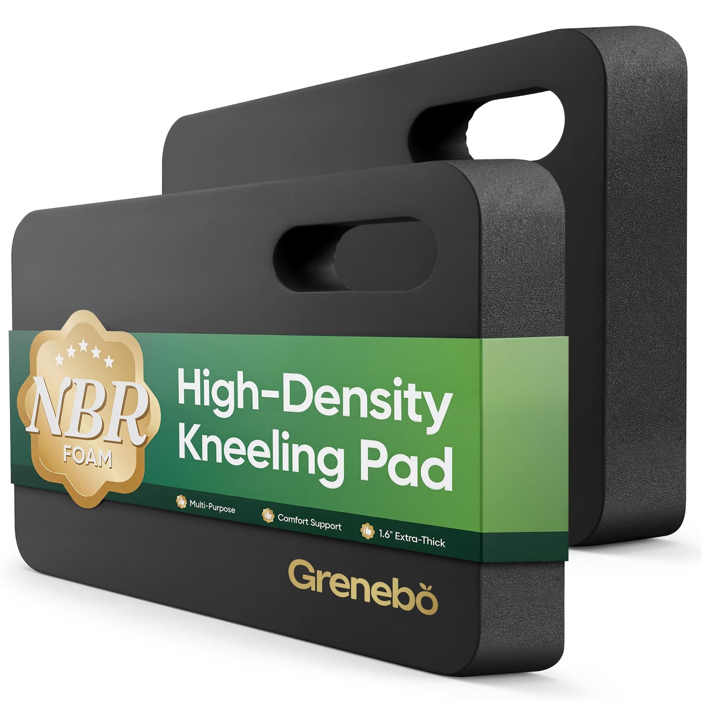 Grenebo 2-Pack 1.6" Extra Thick NBR Foam Garden Kneeling Pads, Ultra Soft Cushion Kneeling Pads for Gardening, Gardening Kneeling Pad for Baby Bathing, Work, Exercise, 17.3×11×1.6 in, Black