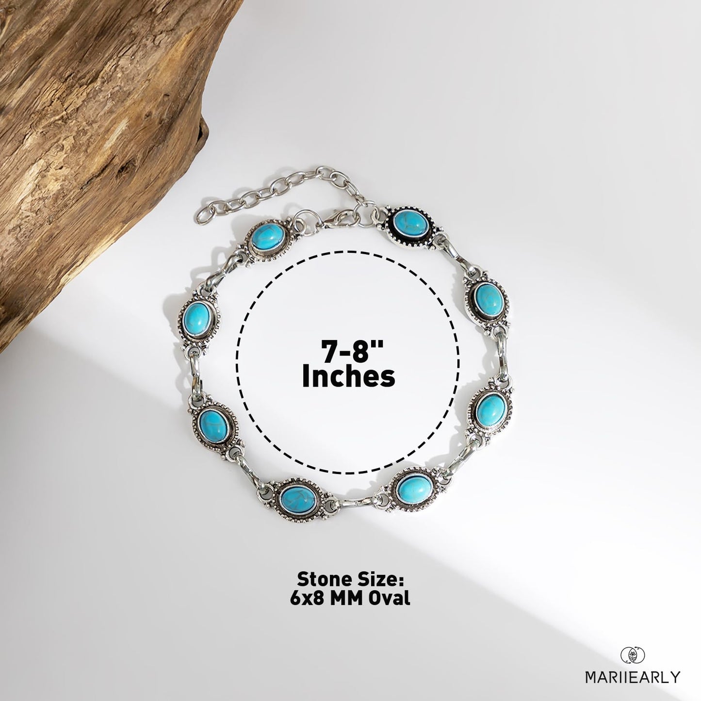 Mariiearly Turquoise Bracelet For Women,Boho Turquoise Jewelry For Women Bracelet Silver Turquoise Bracelet Bohemian Birthday Gifts for Women Mom 8" (Turquoise)