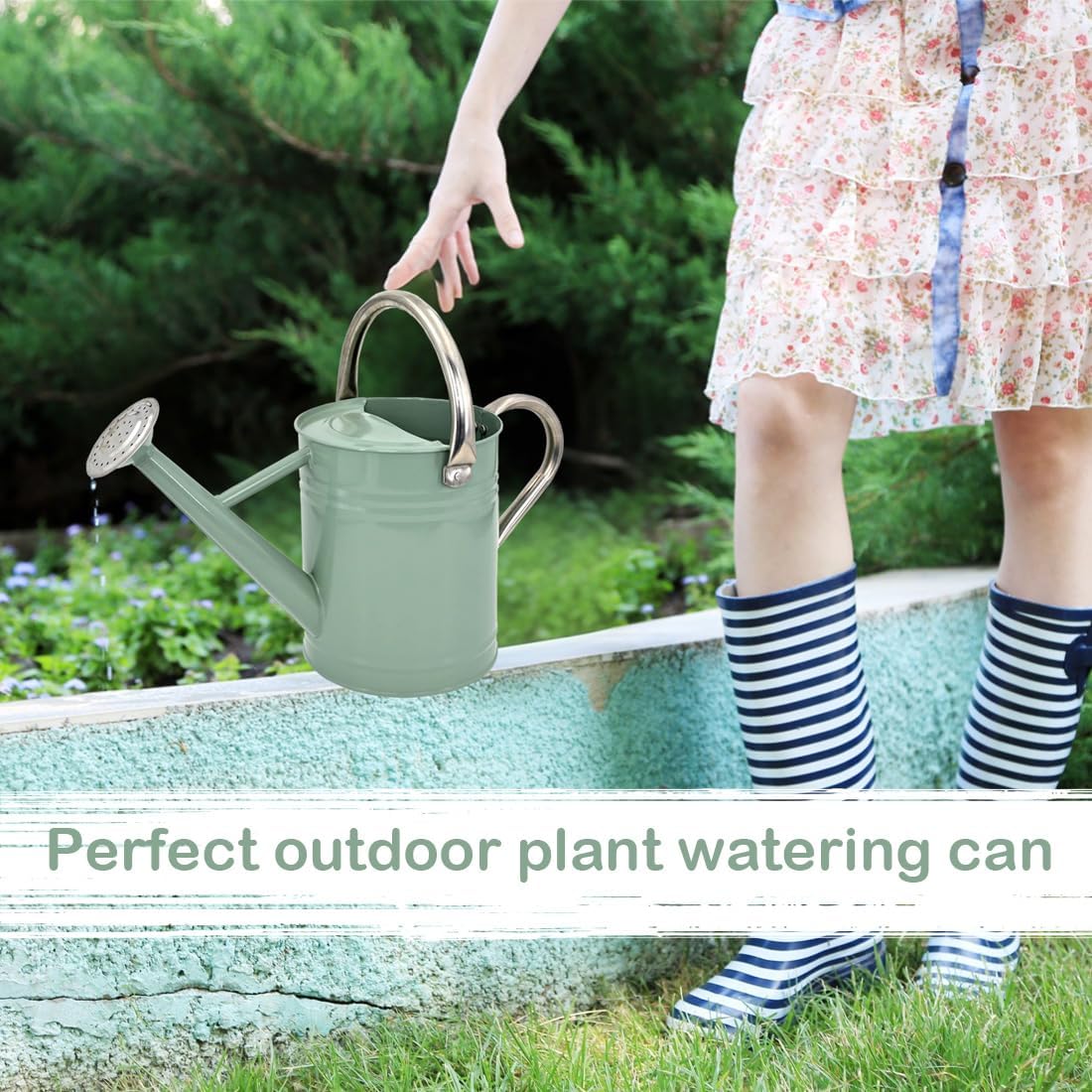 Metal Watering Can 1 Gallon with Removable Spout, Ideal Plant Watering Can for Indoor and Outdoor Plants (One Gallon Creamgreen)