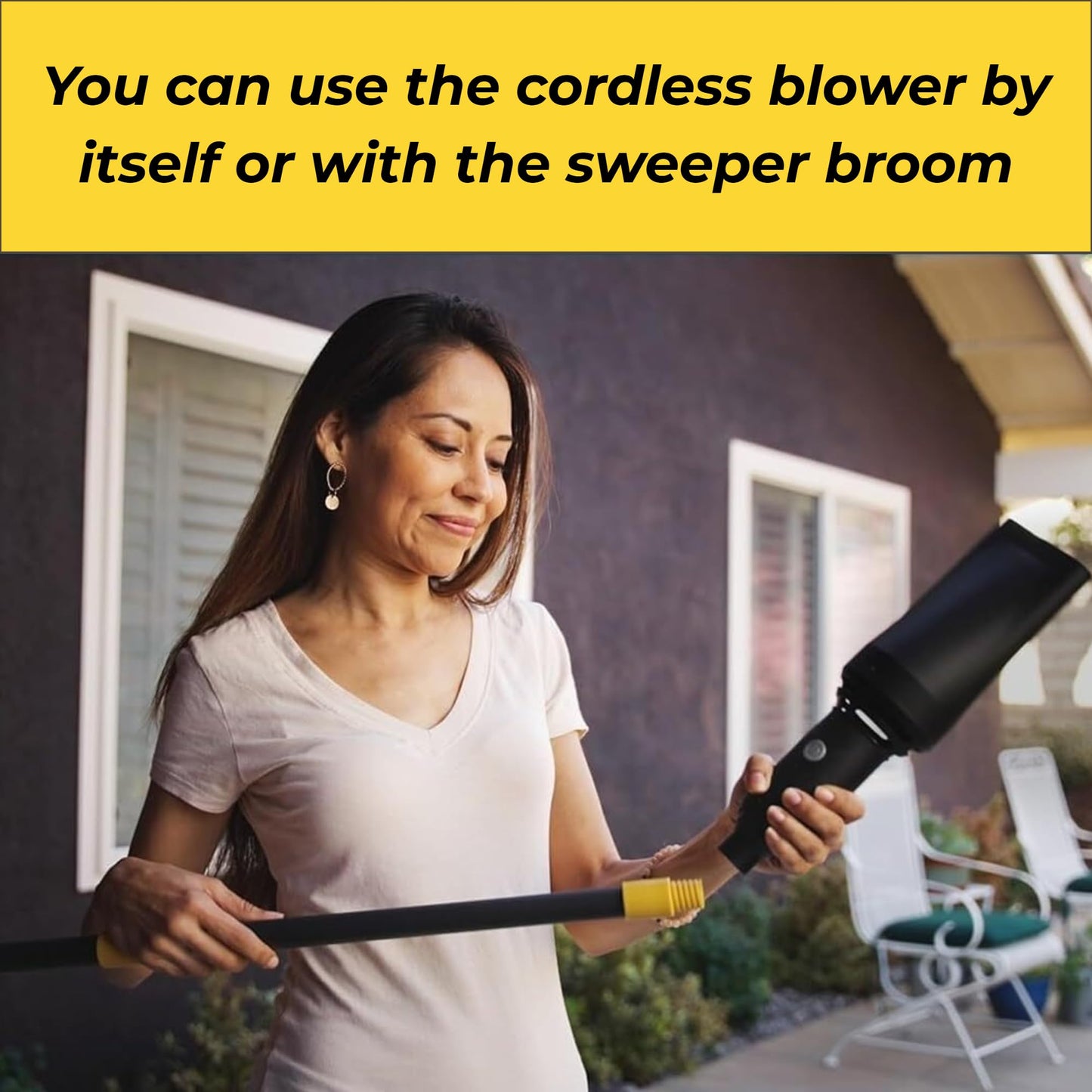 Aerobroom Outdoor Broom and Cordless Leaf Blower Combo, Mini Leaf Blower with Collapsible Broom Handle, Air Stick Blower/Broom Tool for Patios, Decks, Driveways, RVs, Camping and Shops