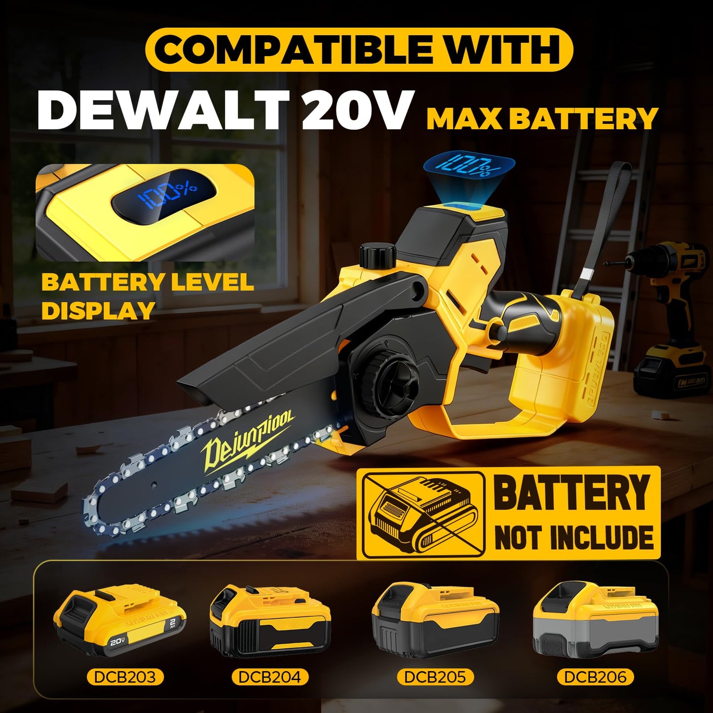 Cordless Mini Chainsaw Compatible with Dewalt 20V MAX Battery, 6 Inch & 8 Inch Small Electric Chainsaw Brushless, 2x 6'' + 2x 8'' Chains, Auto Oiler, Handheld Pruning Tree Saw (Tool Only)