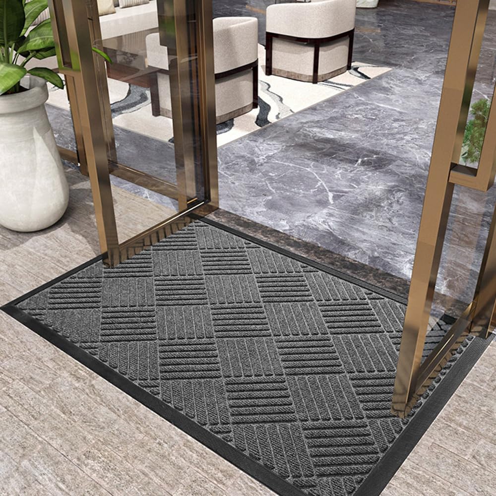 MATZEN Diamond Door Mat Indoor Outdoor Rug Floor, Front Entrance Entryway, Heavy Duty Low Profile Rubber Waterproof Garage Patio Porch Weatherproof, Non Slip Absorbent Dirt Trapping, 17x29, Red