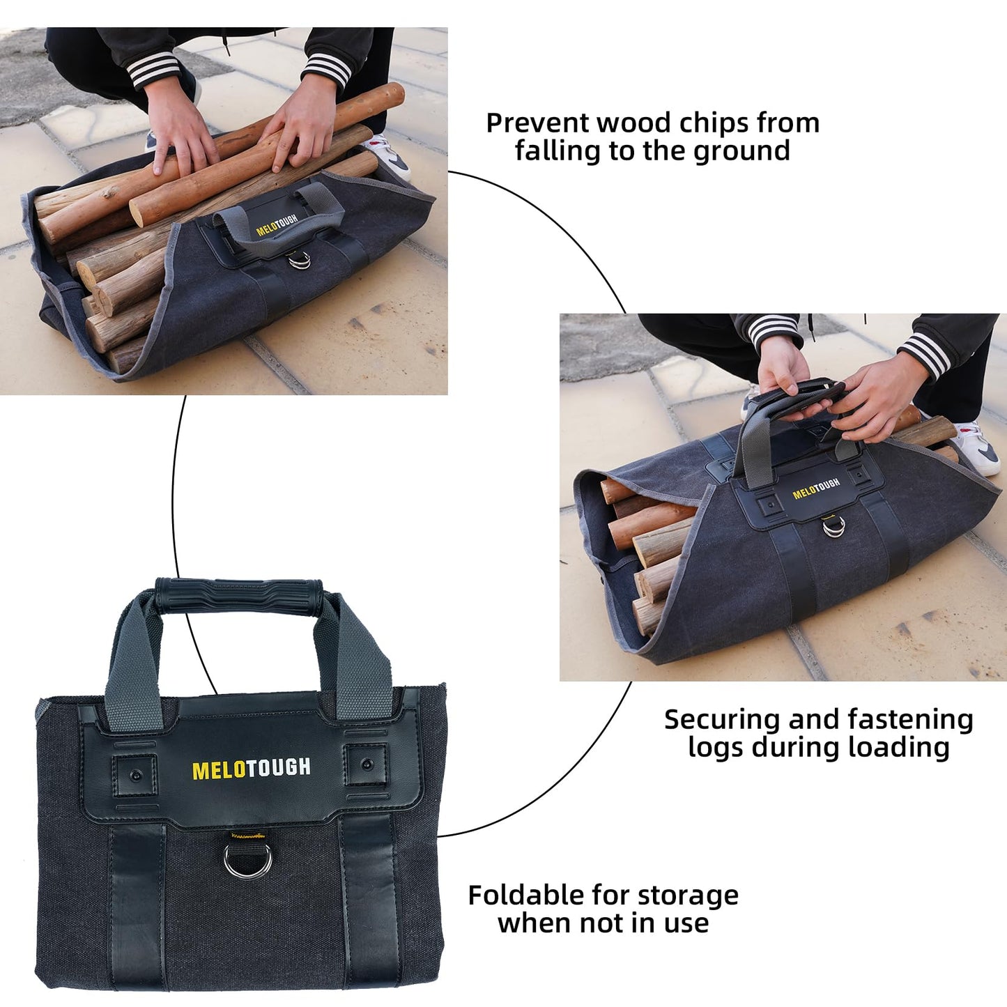 Canvas Firewood Log Carrier With Soft Silicone Handle,Amazoning Wood holder With Security Strap For Carry Wood To Fireplace, Stove, Campfire Or Bonfire (Grey)