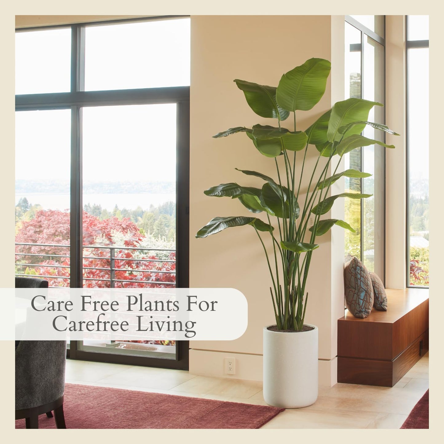 CG Hunter Faux Birds of Paradise Plant, Premium Artificial Indoor Plant Stands 8' Tall and Enhances Interior Design, Lifelike-Leaves Create Realistic Natural Appearance, Grey Planter Pot Included