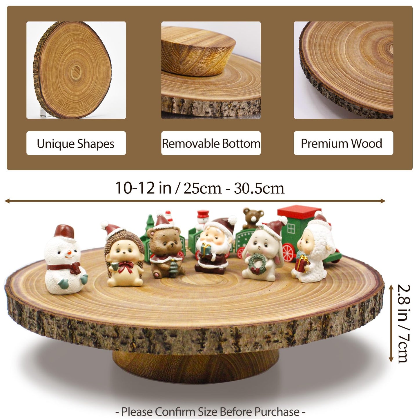 Wood Cake Stand 10-12 Inch, Natural Wedding Cake Table Display Stands, Rustic Large Cake Decorating Supplies for Party/Baby Showers/Reception/Event