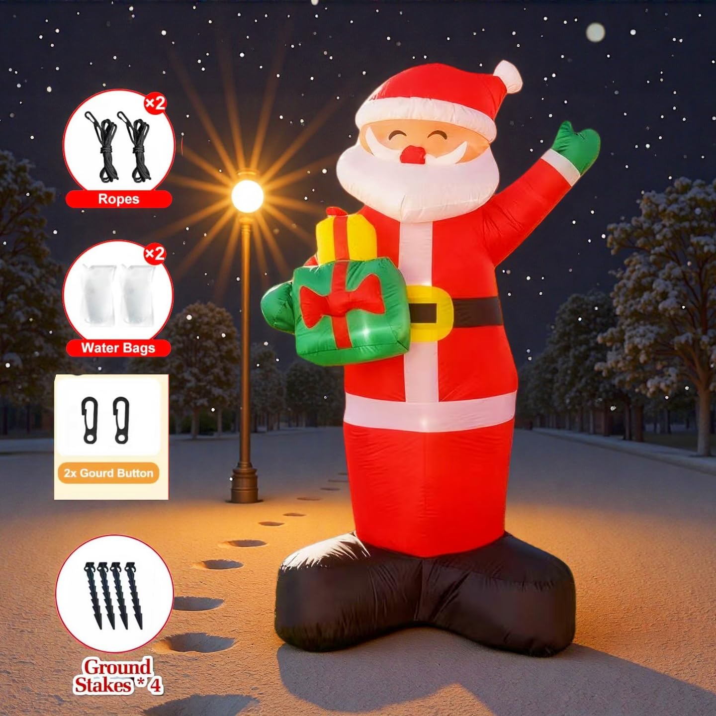 8FT Inflatable Santa Claus, Christmas Outdoor Decoration with Built-in LED Lights & Gift Bundle, Blow Up Holiday Yard Decor for Lawn, Garden, Porch