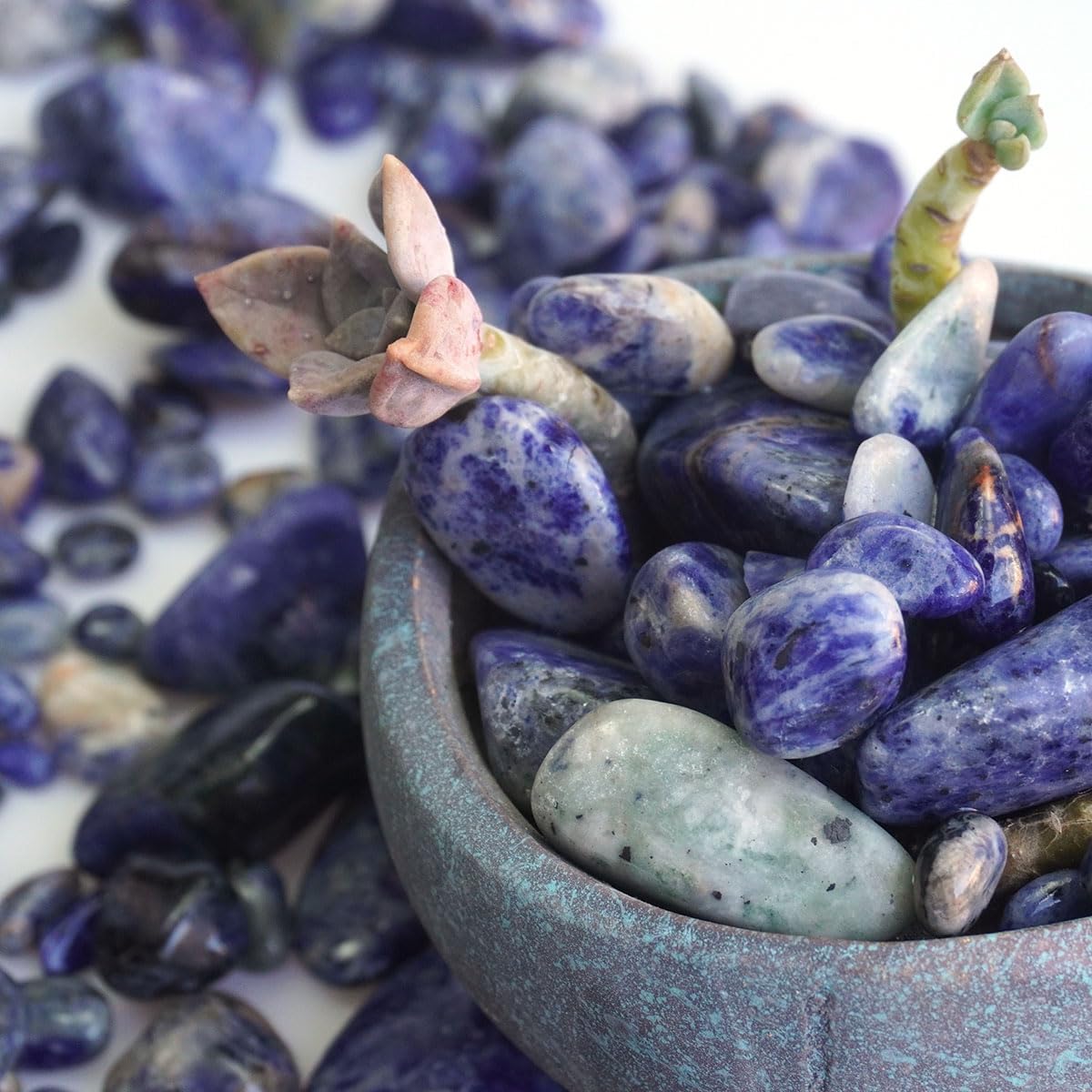 XMHOME 3 Pounds Blue Sodalite Tumbled Stones - Natural Polished Gemstones for Vase Filler, Decoration, and Crafts