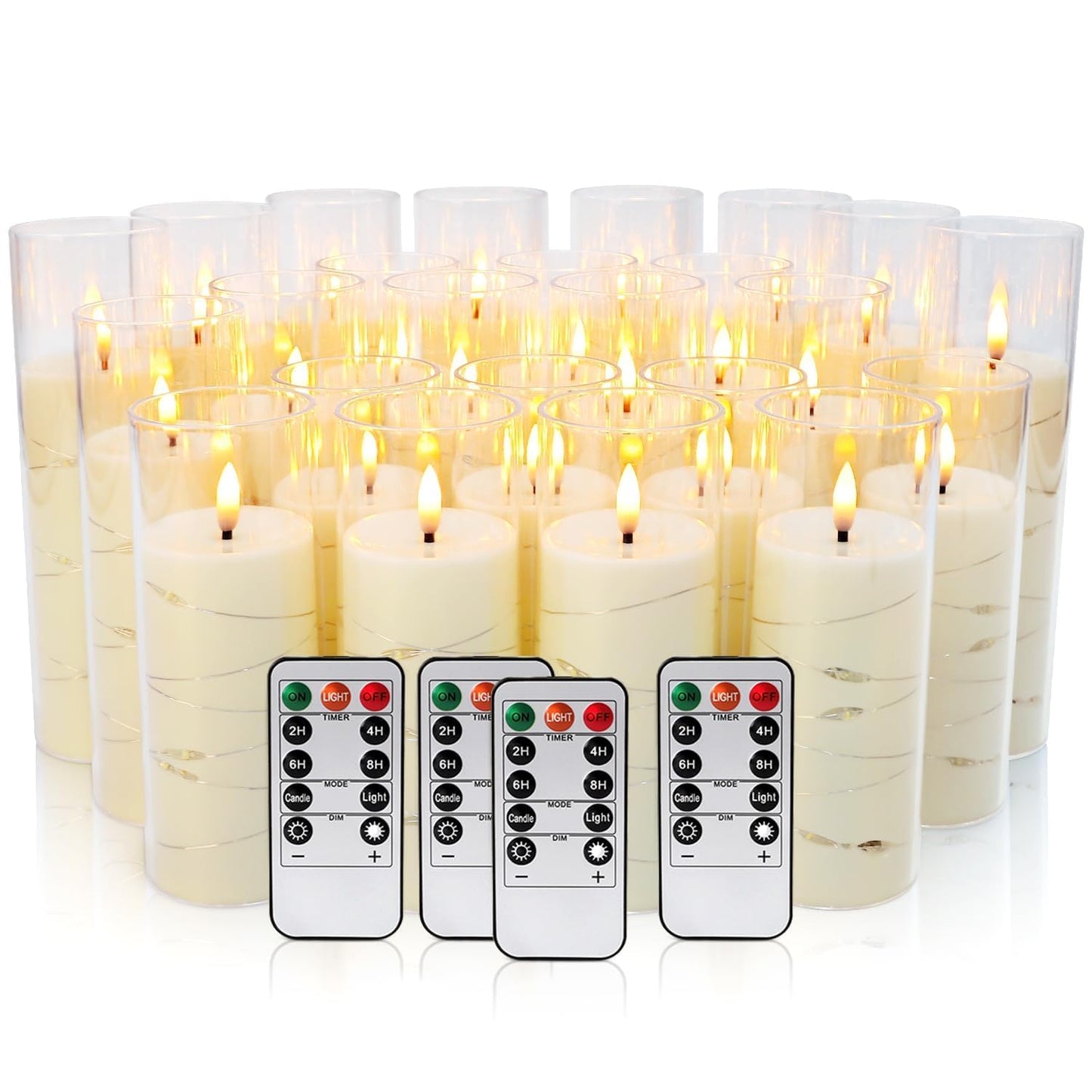 Grcdoyvl 24-Piece Ivory Flameless LED Candles with Remote, Embedded Fairy Lights for Christmas Decor. Battery-Powered with Timer, Safe & Elegant for Cozy Romantic Home, Wedding, Party.