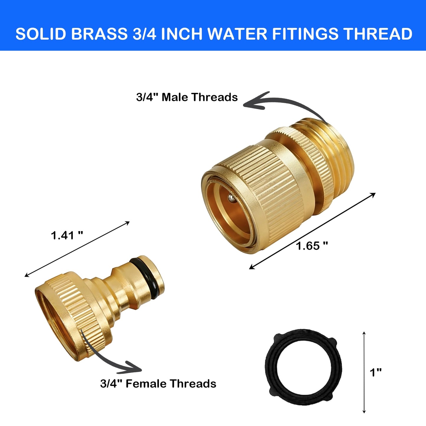 Hourleey Garden Hose Quick Connect, 8 Set Solid Brass 3/4 Inch GHT Thread Garden Hose Quick Connect Fittings, No-Leak Male and Female Water Hose Quick Release Connectors