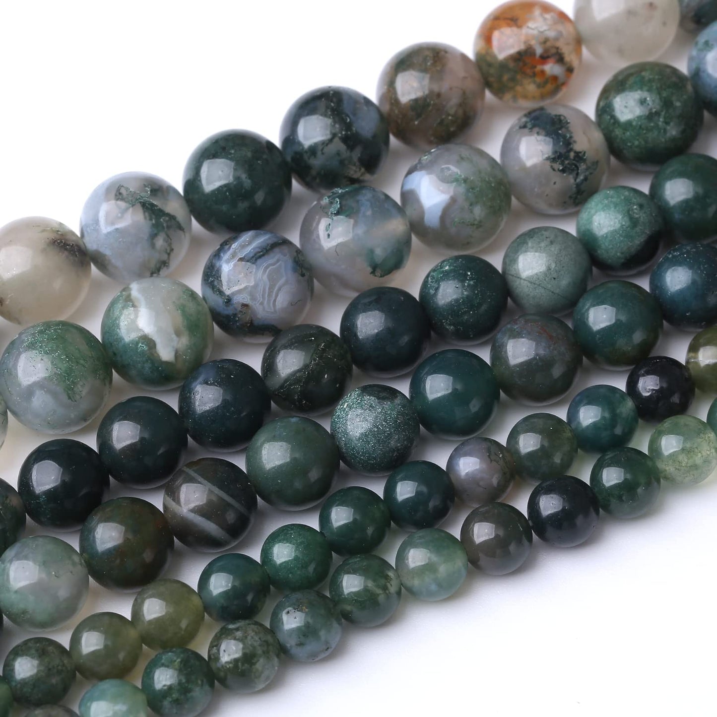 45PCS 8MM Natural Moss Agate Stone Beads Energy Healing Beads for DIY Jewelry Bracelet Necklace Making for Jewelry Making15Inch