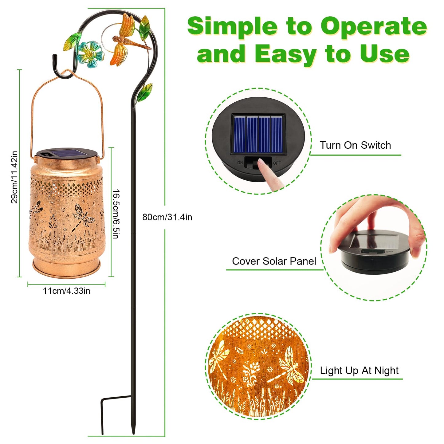 Dragonfly Solar Lanterns Outdoor with Shepherd Hook, Birthday Gift Mothers Day Gift for Women Mom Grandma Wife Daughter, Waterproof LED Hanging Lights, Decor for Yard Garden Patio Porch Lawn Tabletop