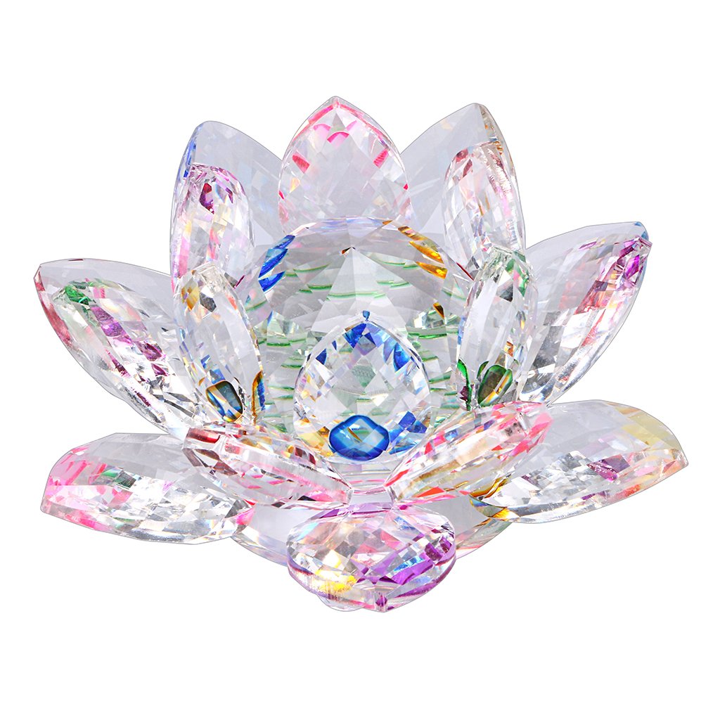 OwnMy Sparkle Crystal Lotus Flower Hue Reflection Feng Shui Home Decor with Gift Box (3 Inch/ 80MM)