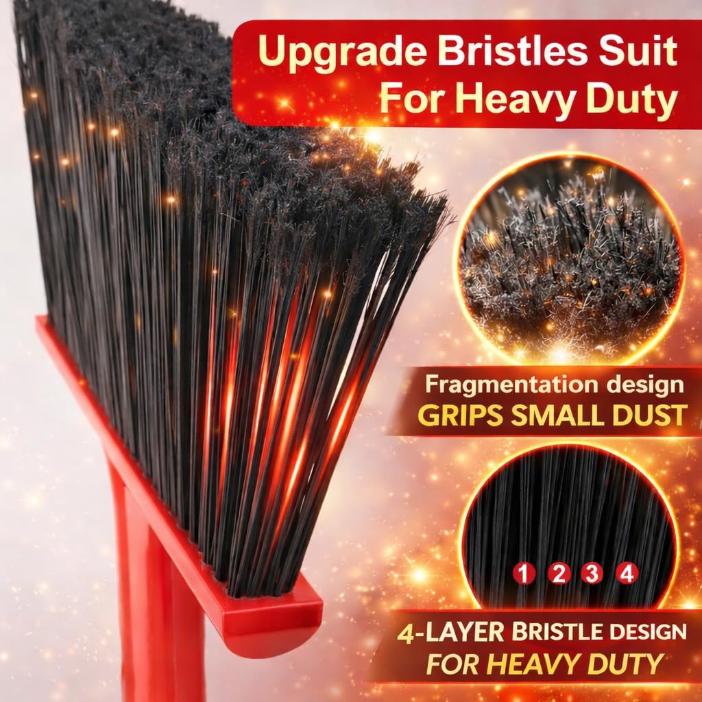 Heavy Duty Angle Broom with 58″ Long Handle, 14″ Wide Stiff Bristles for Indoor & Outdoor Sweeping, Garage, Patio, Deck, Concrete & Debris Removal