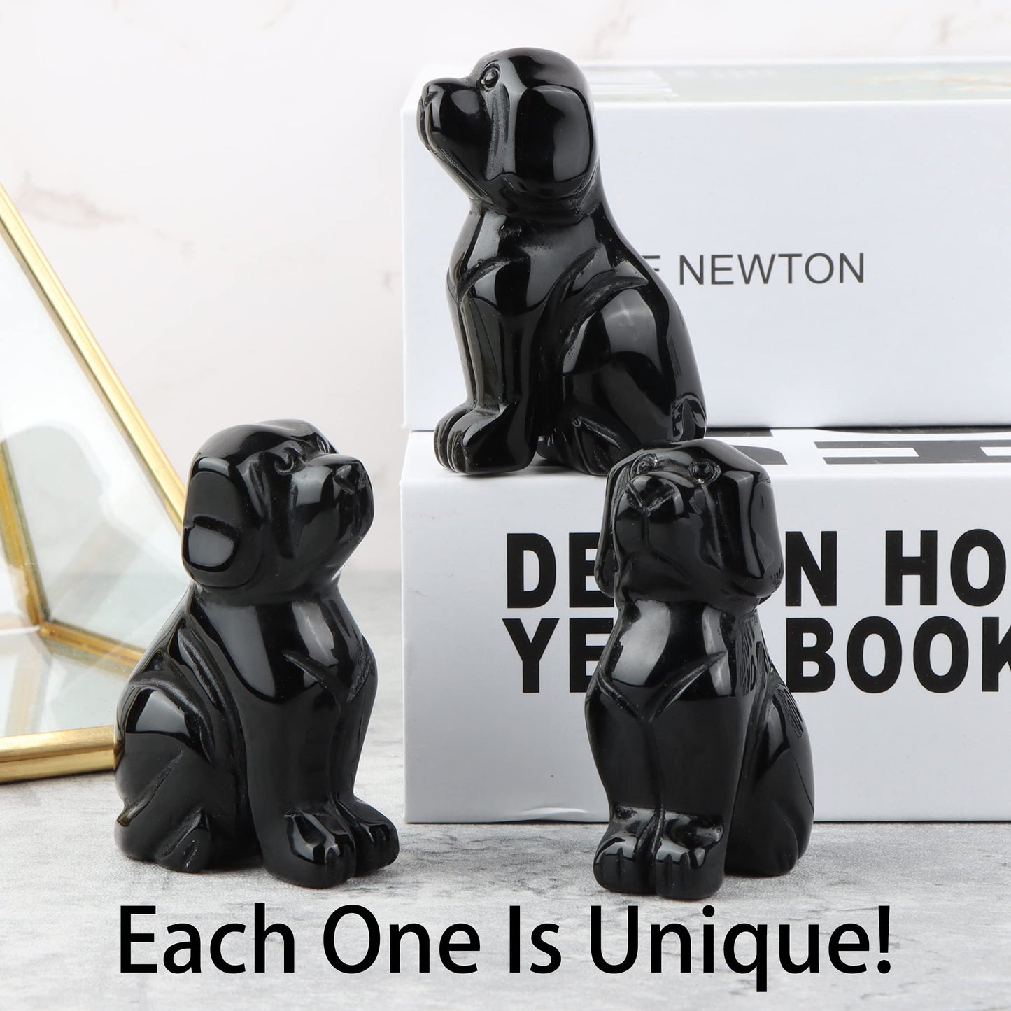 Artistone 2" Black Obsidian Dog Crystal Animals Figurine Carved Gemstone Puppy Dog Statue Sculpture Craft Home Decorations