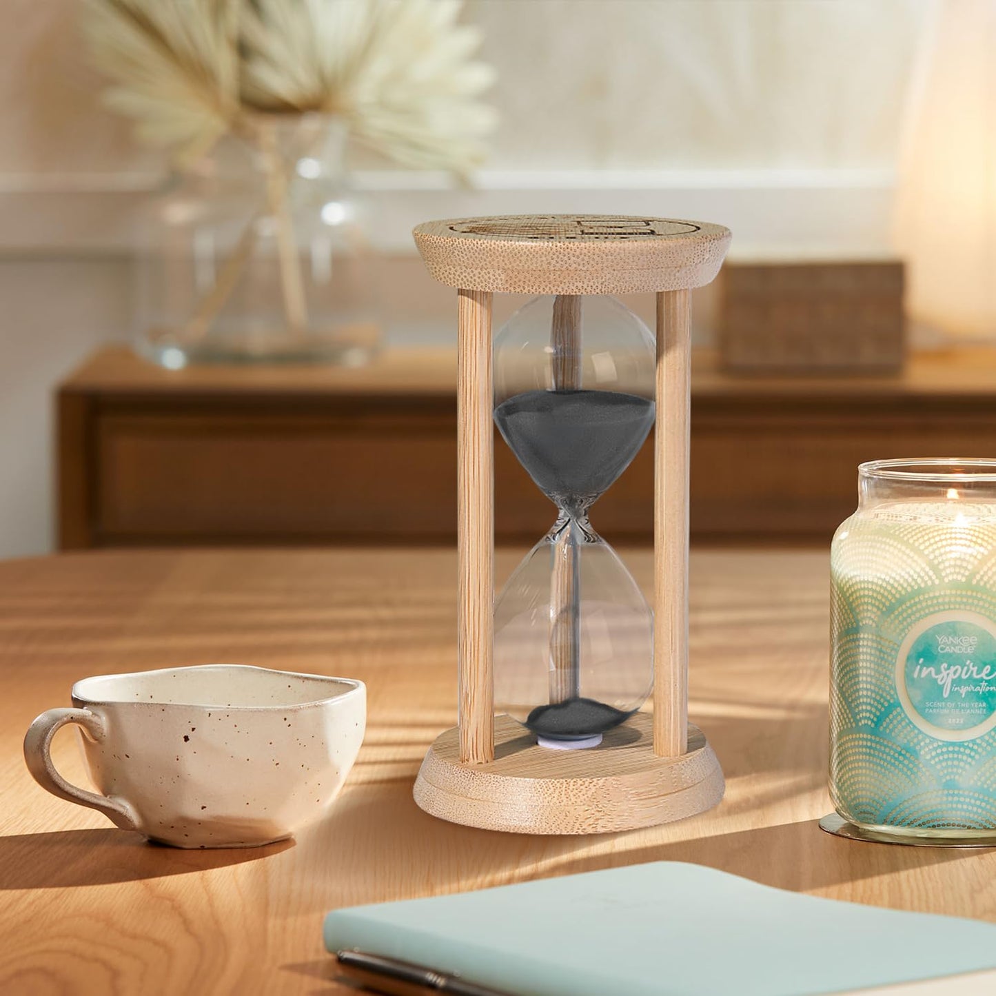 SuLiao Wooden Sand Timer 1 Minute Hourglass, Beech Sand Clock, Small Black Sand Watch 1 Min, Reloj De Arenai Hour Glass Sandglass for Home Office Wedding Decorative Game Classroom