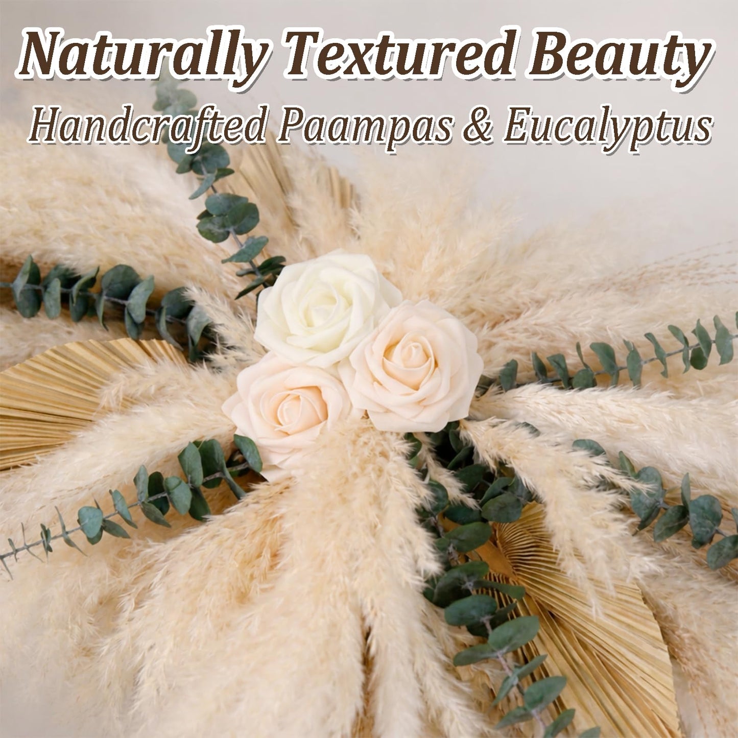 36-38" Large Pampas & Eucalyptus Wall Decor, DIY Artificial Roses & Natural Dried Boho Hanging Flowers for Wall, Mirror, Wedding Arch, Entryway Decor, Gift, Requires Assembly & Easy Install