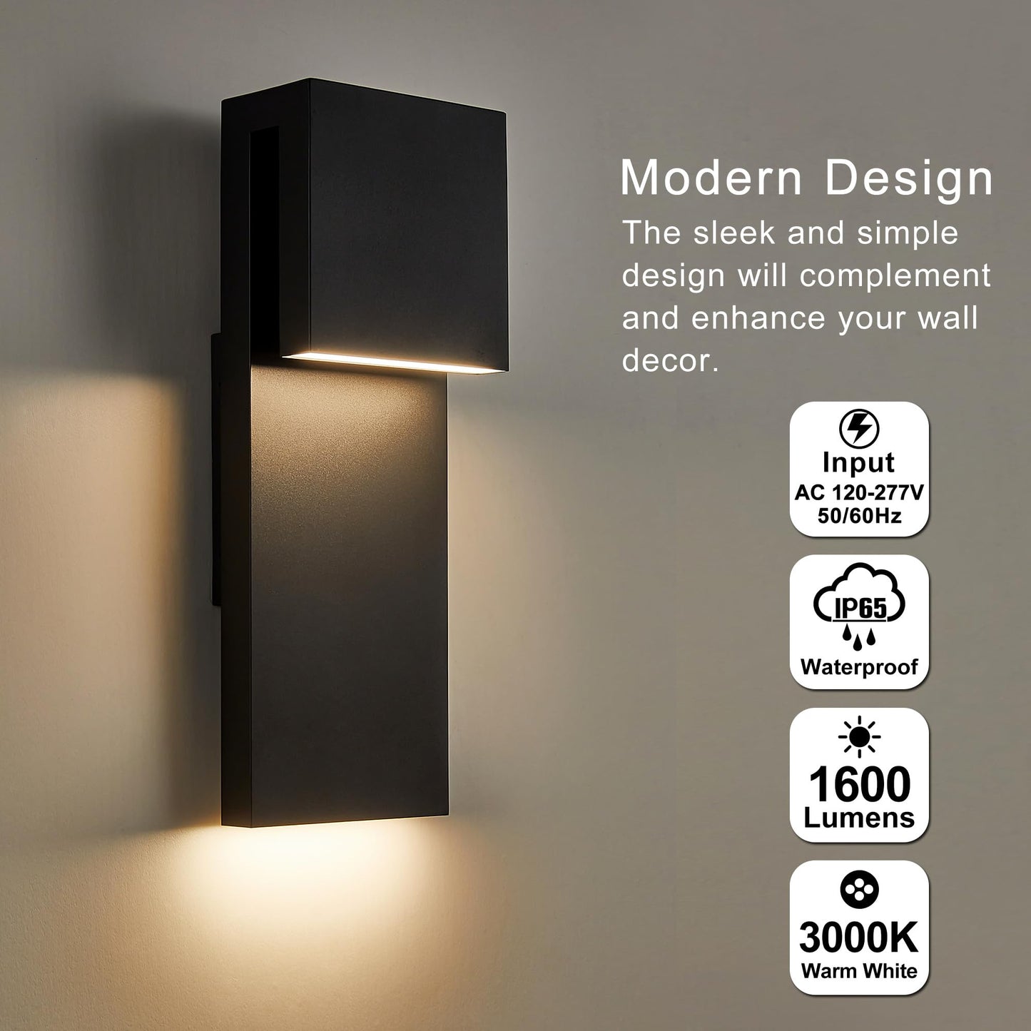 Tarentlight Modern LED Outdoor Wall Sconce 17W Integrated LED Outdoor Wall Mount,Anti Rust Textured Black Suit for Wet Locations and All Rooms,Easily Installed in Any Direction.Bulb Included.