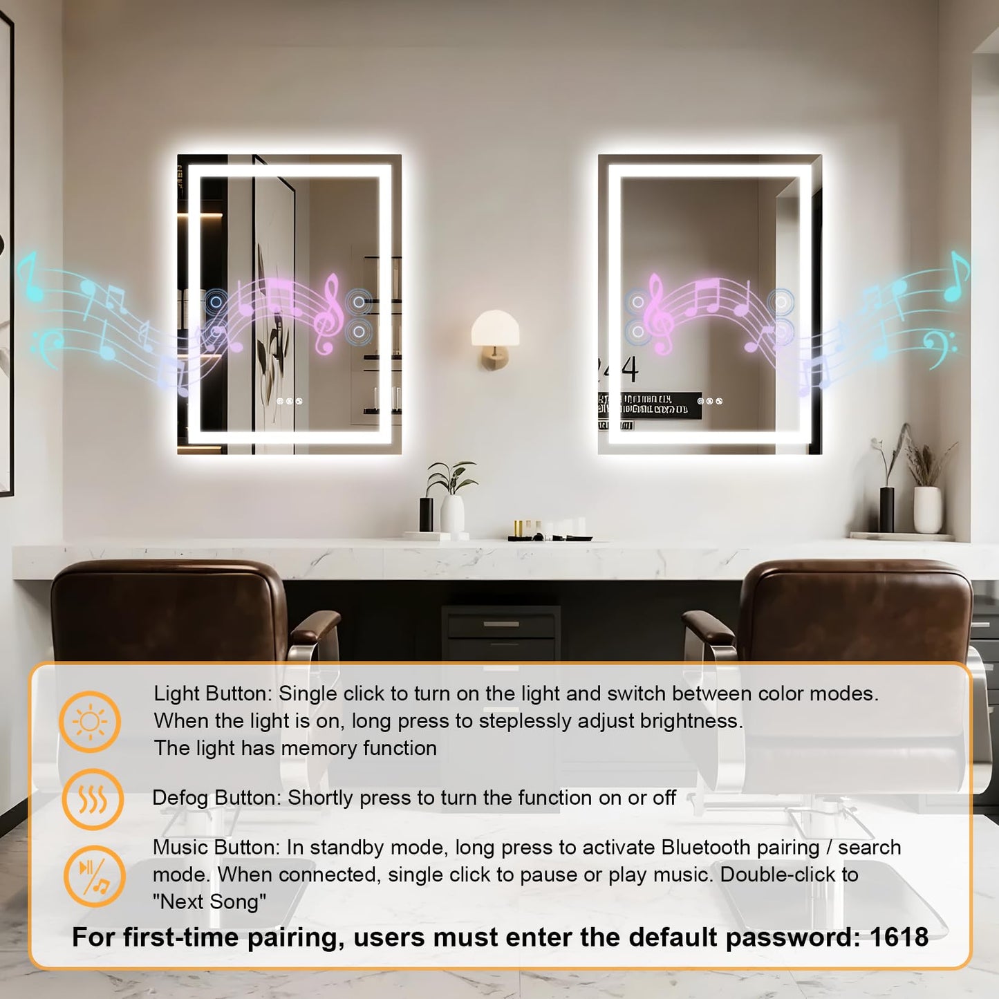 Olyvren 20"x28" LED Bathroom Mirror with Lights,Bluetooth Dual Speaker,Anti-Fog,3 Color Temperature,Dimmable Brightness,Memory Function,Waterproof,Wall Mount Design,Tempered Glass