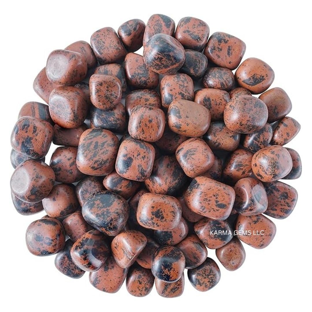 Karma Gems 1lb Mahogany Obsidian Tumbled Stones-Polished Stones for Positive Energy-Crystal Kit for Fresh Mind & Restful Sleep-Healing Stone for Chakra Balancing-Ideal for Gift & Home Decor (15-25 Mm)