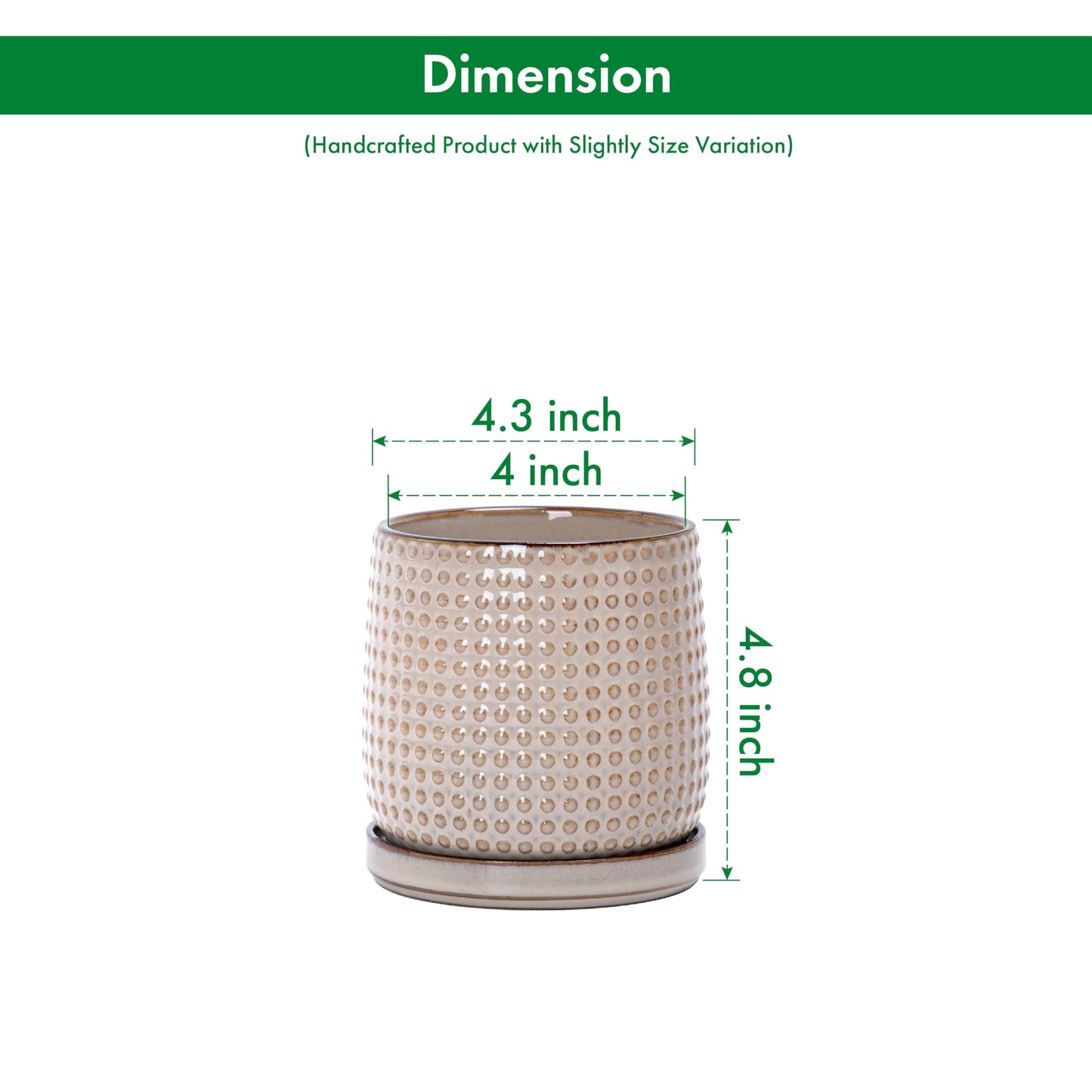 D'vine Dev Set of 2 Ceramic Plants Pots, 4 Inch Beaded Stoneware Flower Pot for Plants with Drainage Hole and Saucer, Light Brown, 27-E-Z-4