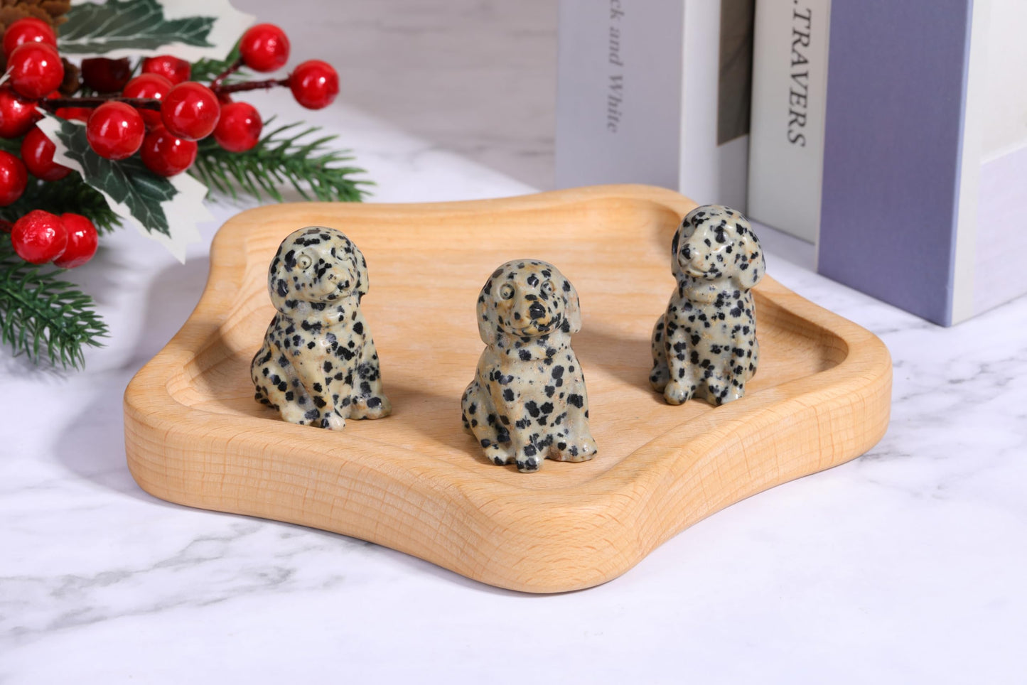 CrystalTears Dalmation Spot Jasper Crystal Dog Ornament, Cute Dogs Gifts for Women Dog Lovers Men Christmas, 1.5” Lucky Healing Gemstone Labrador Dogs Puppy Figurine Statue for Home Office Desk Decor