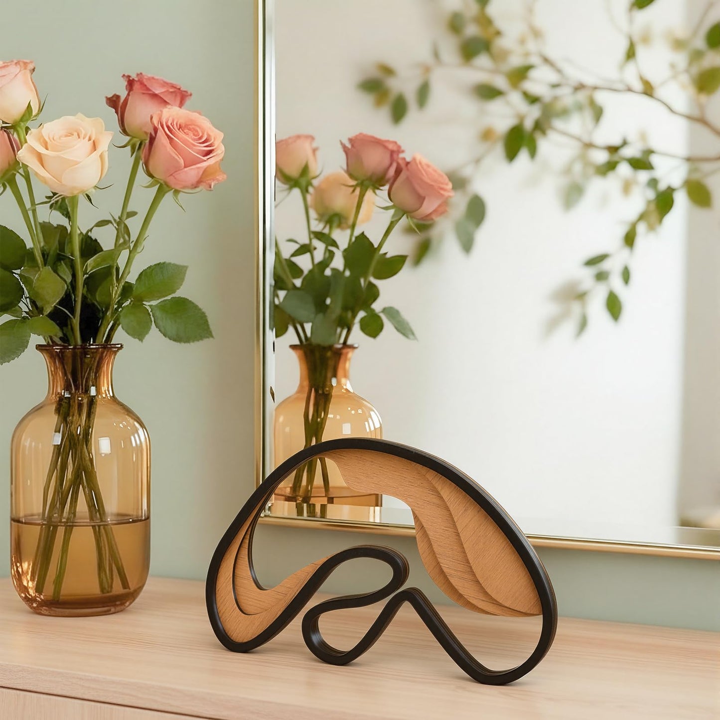 Fumete Mid-Century Modern Wood Abstract Sculpture Wooden Mountain Table Decoration Modern Home Decorative Objects for Mantel Bookshelf Dresser Living Room Office & Entryway Table Decorative