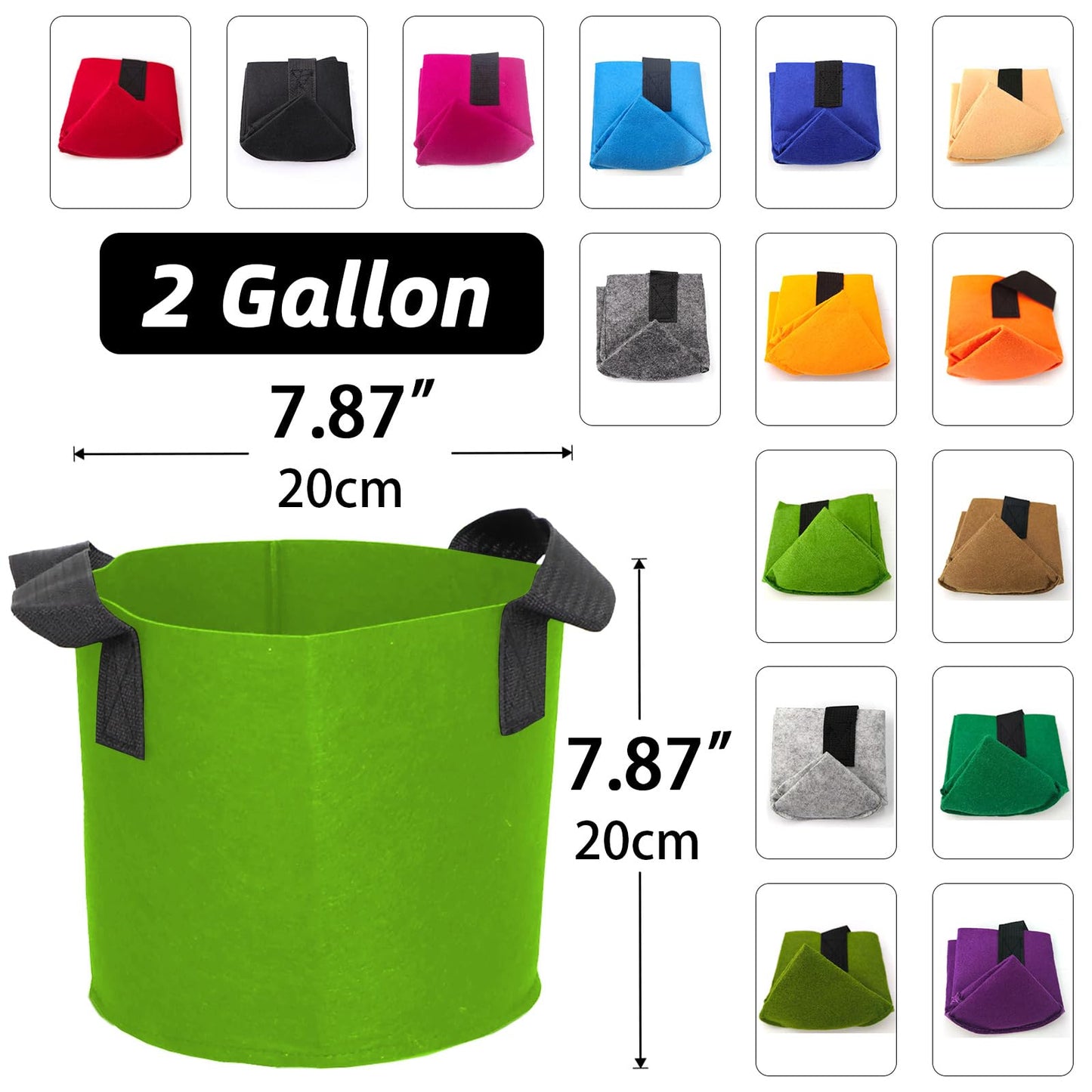 RBCFHI Grow Bags,Growing Pot Bags Garden Grow Bag Indoor Outdoor Fabric Aeration Plant Pot Container Flower Vegetable Pouch (Mixed 15colors,2 Gallon)