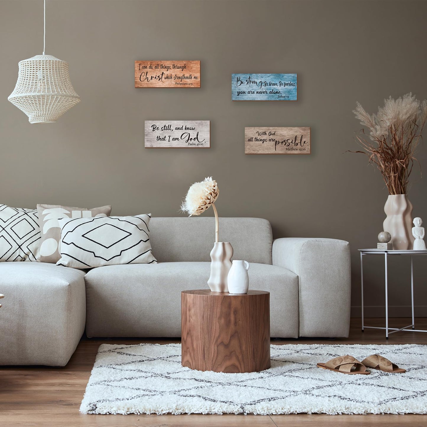 ZONWUTHY 4 Pieces Bible Verses Wall Decor Rustic Wooden Christian Signs Farmhouse Religious Decor for Home Motivational Prayer Wall Art for Living Room Office Bedroom Bathroom(Farmhouse,10x4)