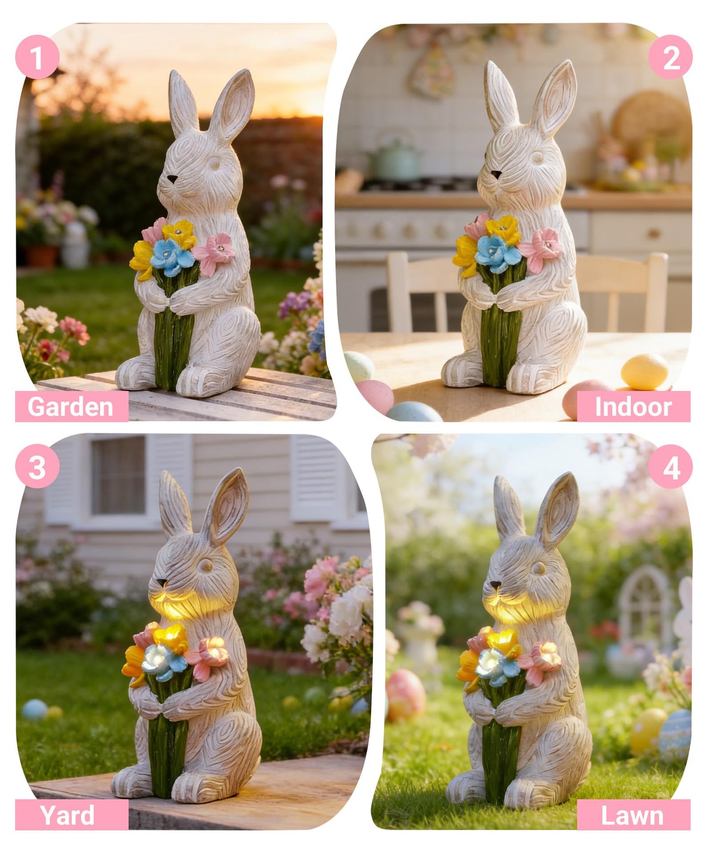 Nacome Solar Bunny Garden Decor: Outdoor Rabbit Statue with Succulent for Yard Art Lawn Ornaments Porch Patio Balcony - Easter Birthday Gifts for Mom Women Grandma