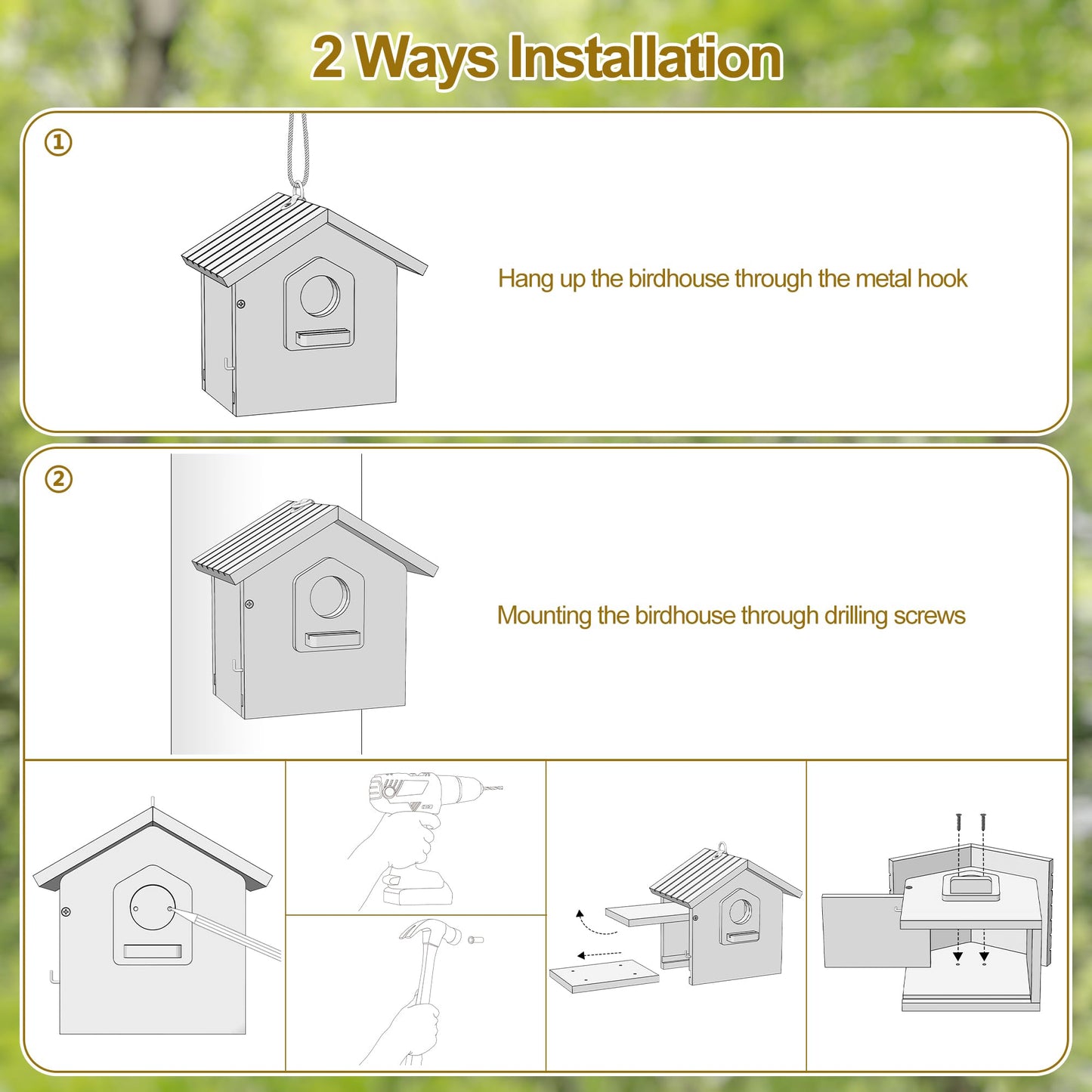 Auslar Bird House for Outside, Wooden Birdhouses for Outdoors, Bluebird House for Outside Clearance, Hanging Bird Houses for Cardinals Finch Wren Swallow for for Garden Viewing