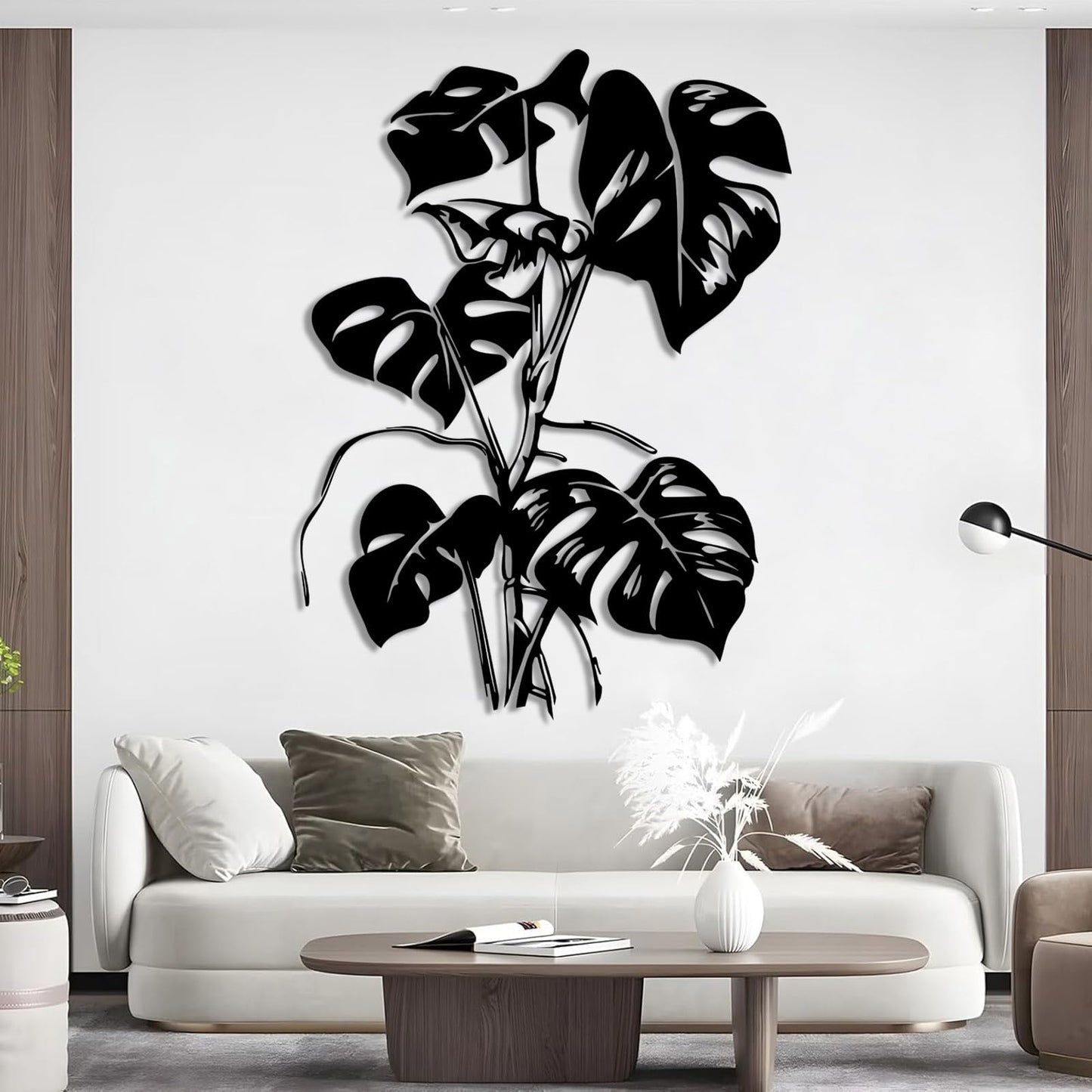 Monstera Leaf Metal Wall Art, Tropical Monstera Leaf Metal Wall Decor, Tropical Plant Line Art Wall Decor, Tropical Leaves Wall Sculpture, Nature Wall Hanging for Living Room (Silver, 41"x30"/105x77cm)