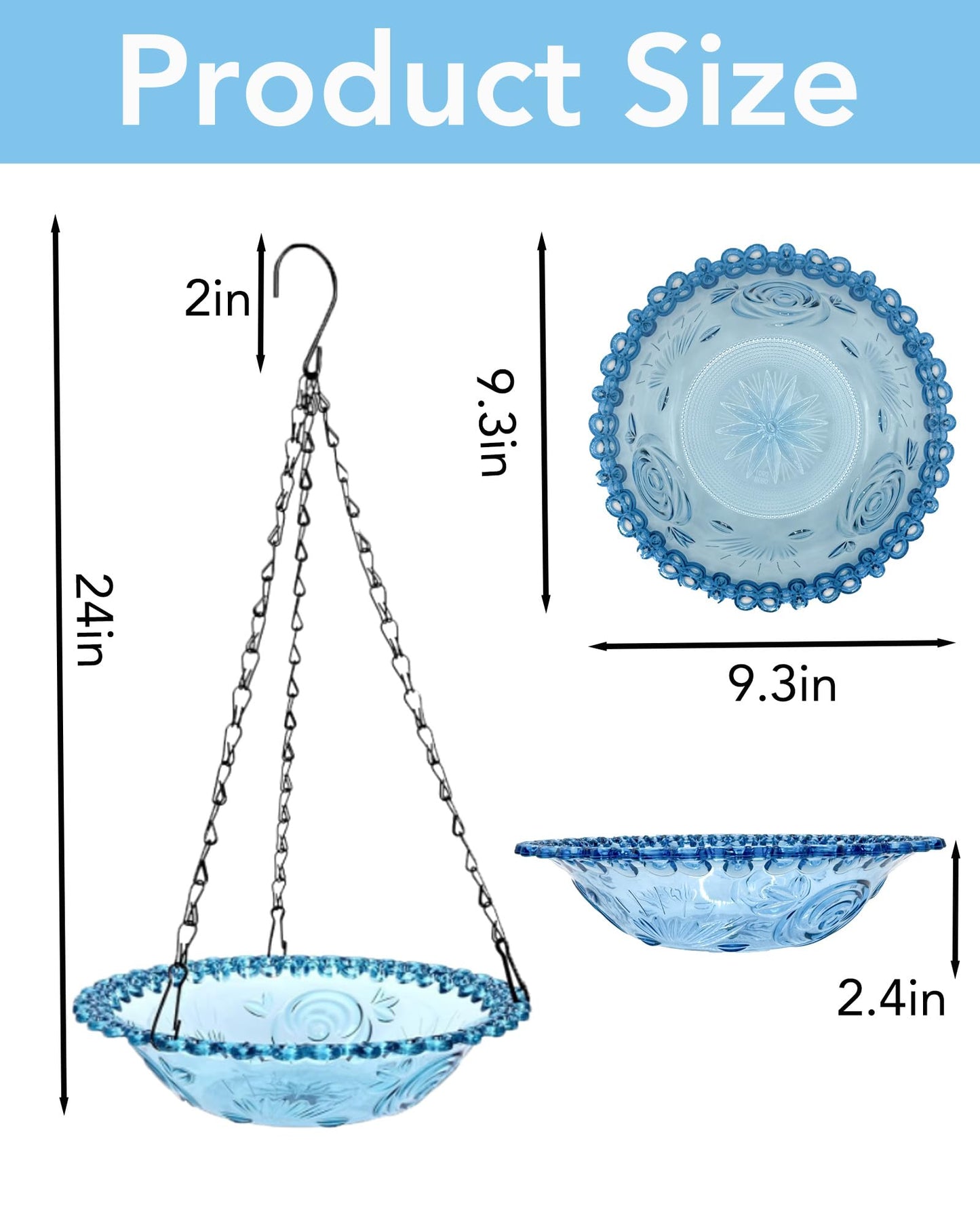 Aiqriwv 2 Pack Hanging Bird Baths and Feeders for Outdoors, Plastic Bird Bath Bowl & Hanging Feeder for Garden Yard Decor,Nature Blue