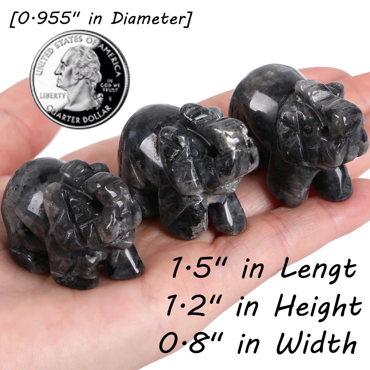 QINJIEJIE Crystals Elephant Decor Black Labradorite Cute Desk Stones Statue Polished Natural Gemstones Luck Decoration Home Room Office Pocket Figurine Meditation Spiritual Stocking Stuffers Gifts