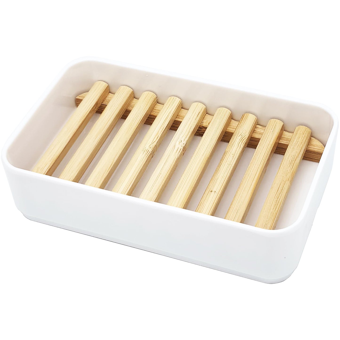 Latomex Soap Dish Holder, Bamboo Self-Draining Soap Box, Soap Dishes Holder for Shower, Bathroom, Kitchen, Bathtub, Bar Sink (White, 1 Pack)