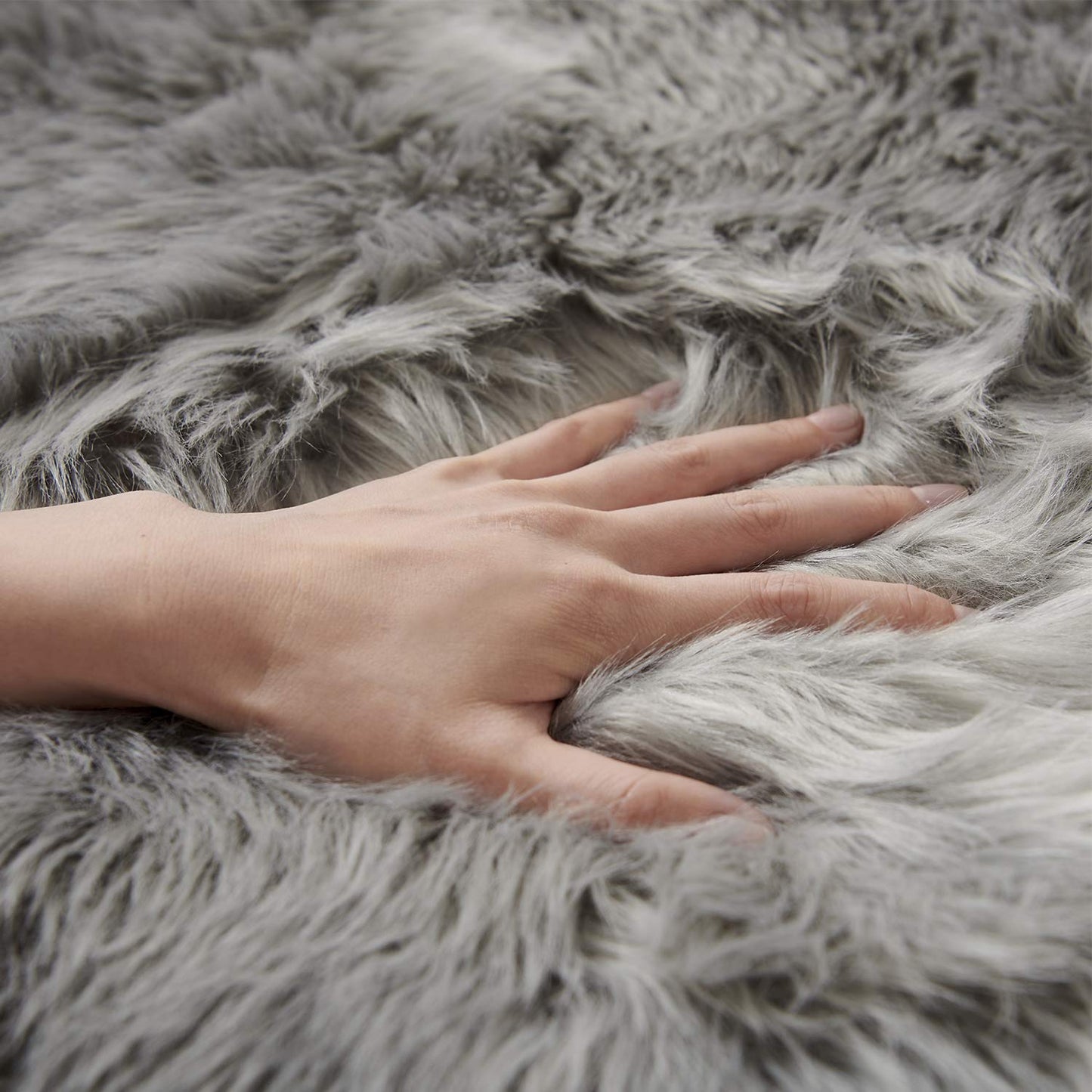 SERISSA Soft Fluffy Rug Grey Faux Sheepskin Fur Rug Shaggy Area Rug for Bedroom Floor Living Room 3x5 Feet