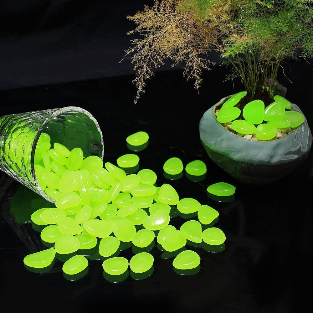340 Pcs Glow in The Dark Garden Pebbles, Gardening Luminous Glow Stones Outdoor Decor Glowing Water Fish Tank Gravel (Green)