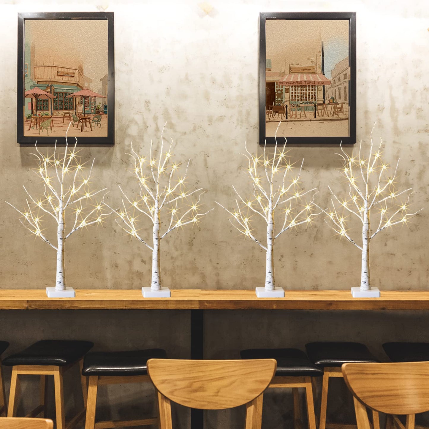 PEIDUO Christmas Decorations for The Home, 2FT BirchTree with LED Lights, Warm White Tree Lamp, Fairy Light Spirit Tree for Room Inside Fireplace Home Decor, Battery Powered, Timer (4PK)